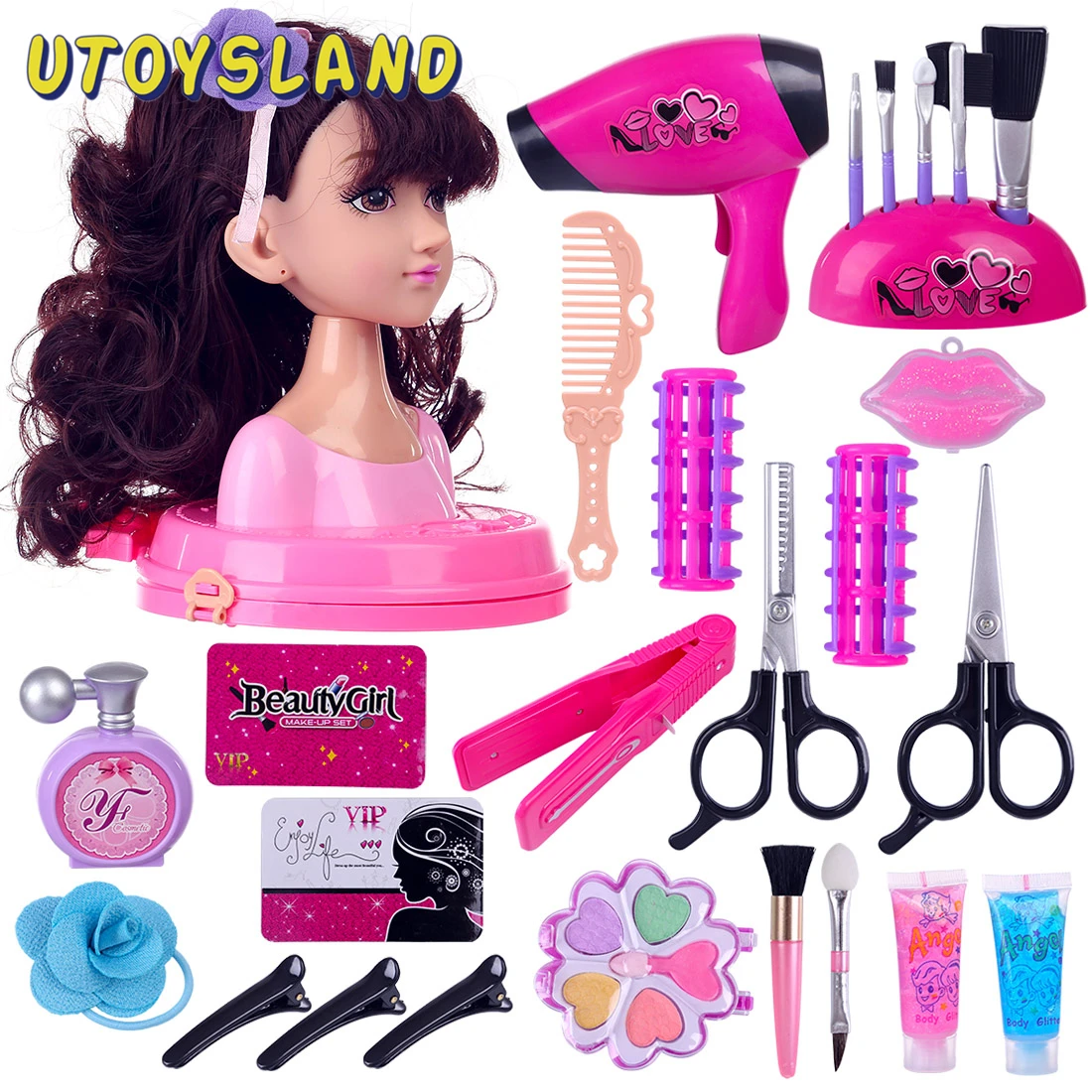

Children Doll Deluxe Styling Head Makeup Pretend Playset Hairstyle Makeup Toy Party Performances Dressing Box Set Gift For Girls