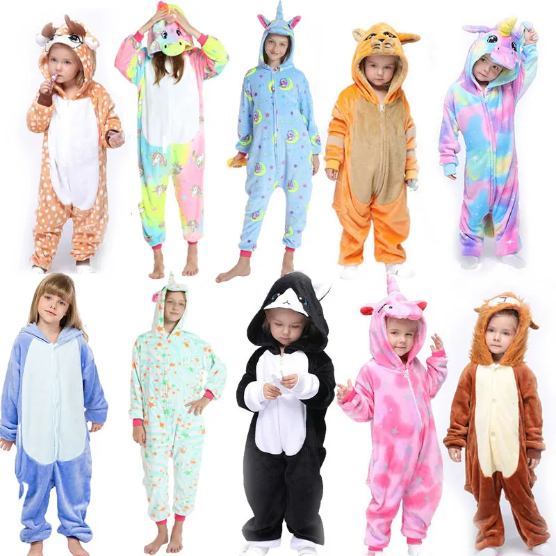 Кигуруми Ститч Onesie Дети Единорог пижамы для детей животных мультфильм одеяло