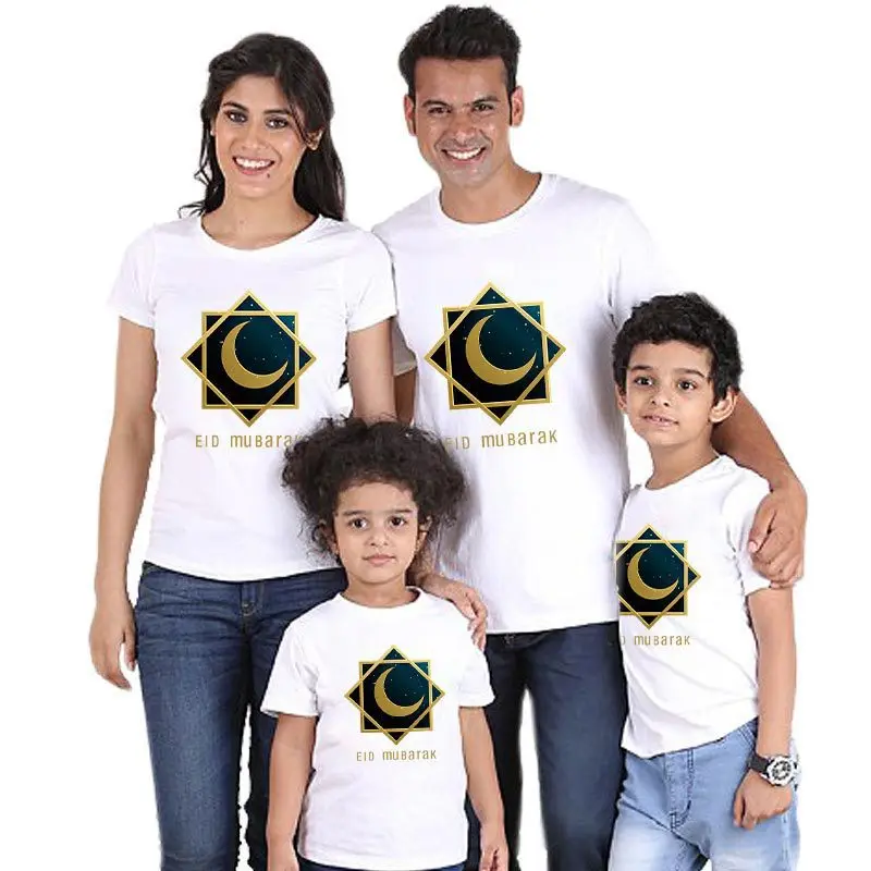 

T-shirt Muslim Eid al-Fitr Middle East Festival family dress short-sleeved moon Ramadan print Arab parent-child dress