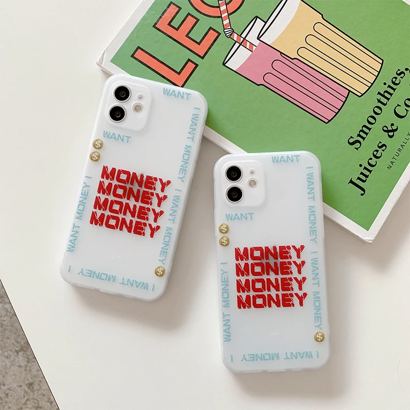 

Matte transparent phone case For iPhone 11 12pro max x xr xs Max 7 8 Plus shell Creative text money Luxury Protection Back Cover