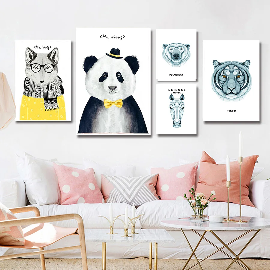 Watercolor modern Animal Deer Bear Fox Art Canvas Poster Nursery Prints Cartoon Painting Wall Picture Nordic Baby Bedroom Decor | Дом и сад