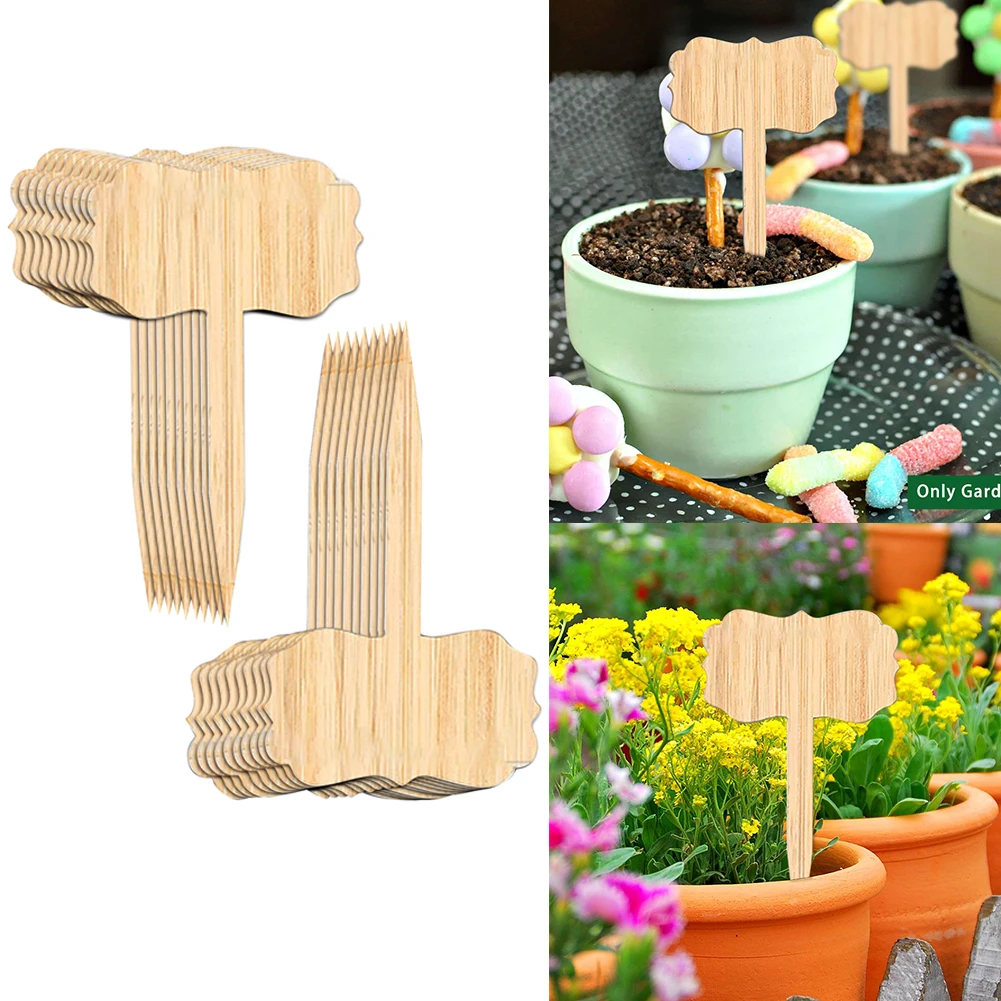 

50pcs Solid Yard Plant Marker DIY Vegetable Flower Home T Type Plug In Lawn Garden Label Mini Indoor Outdoor Bamboo Portable