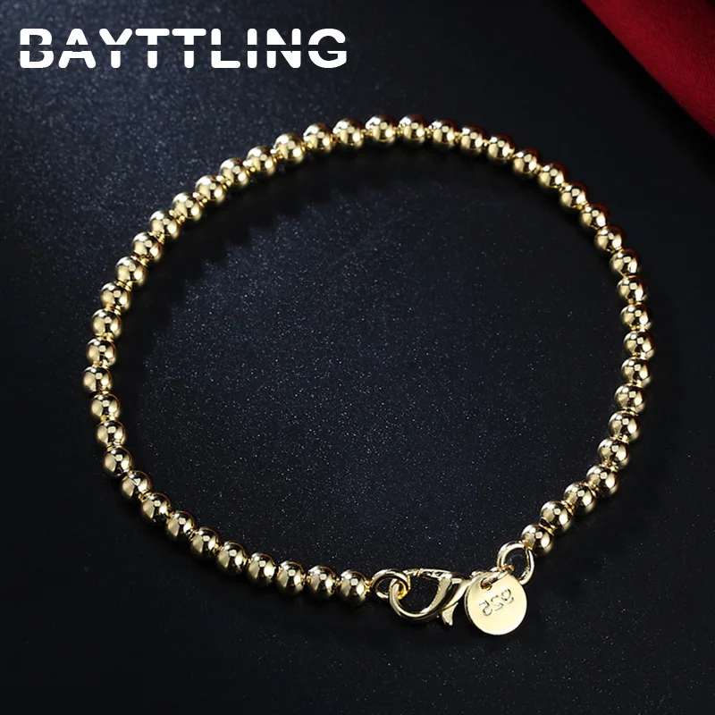 

BAYTTLING Silver Color Bracelet 8 Inch 4MM Gold/Silver/Rose Gold Bead Chain Bracelet For Woman Fashion Party Jewelry Gift