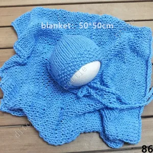 Одеяло и шапочка из хлопка ручной вязки, для новорожденных, 50 х50 см