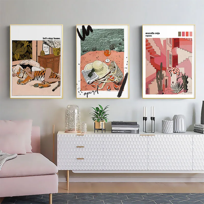 

Nordic Abstract Animal Tiger Girl Picture Canvas Painting Wall Art Poster and Print Interior Living Room Home Decor