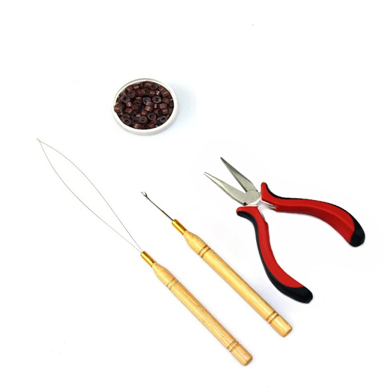 

Необрезанные волосы для наращивания, Наборы для волос, 1 шт плоскогубцы 1 шт. петля для нити 1 шт. иглы с крючком и 250 шт. волосы на микро-кольцах...