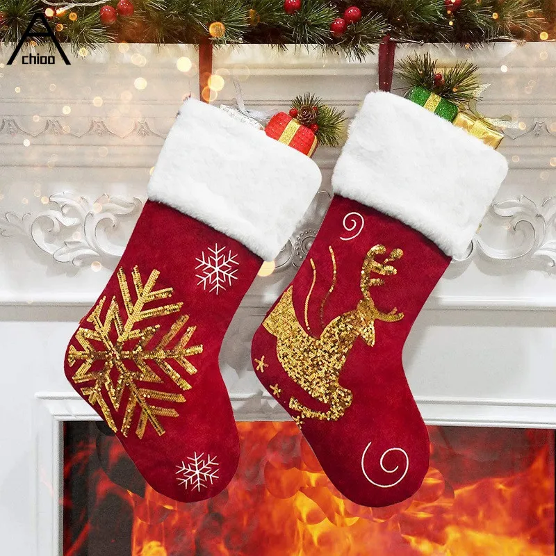 

Christmas Stockings Elk Snowflake Gift Bags Fireplace Decoration New Year Candy Bag Household Christmas Tree Decoration 2022