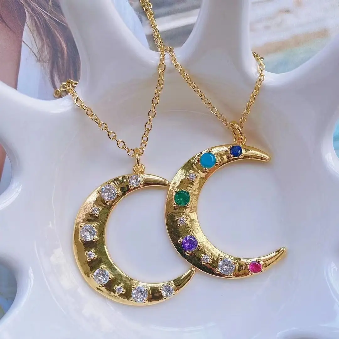 

5PCS, Trendy CZ Zircon Choker Necklaces For Women Gold Color Crescent Moon Shape Pendant Necklace Female Fashion Jewelry