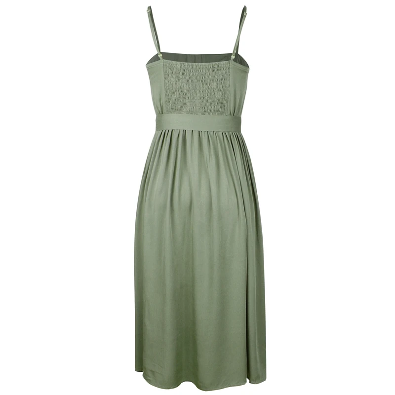 

Women Sleeveless Backless Button Midi Sundress