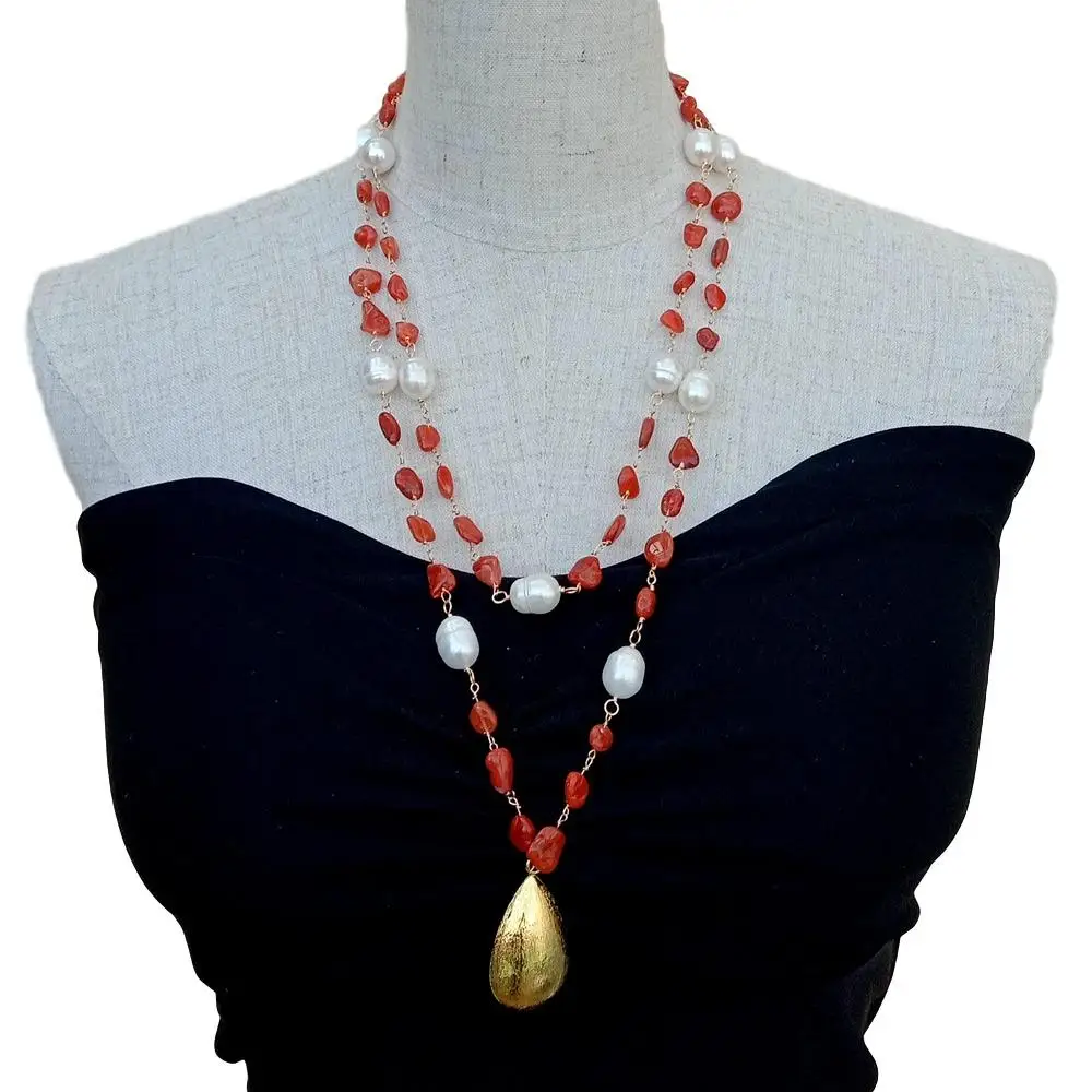 Y · YING натуральное ожерелье из красного агата и риса с жемчугом в форме капли