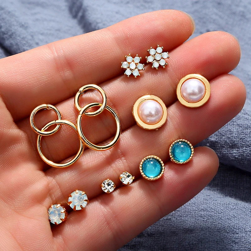 6 пар набор в стиле бохо шпильки для ушей двойной круг цветок горный хрусталь