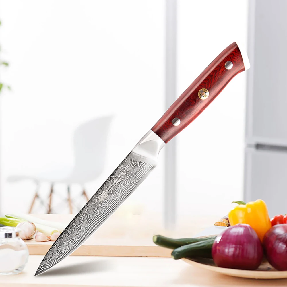 

67 Layers AUS-10 Damascus Steel Kitchen Knives 5 Inch Fruit Vegetable Paring Cutting Knife Rosewood Handle Utility Cutter