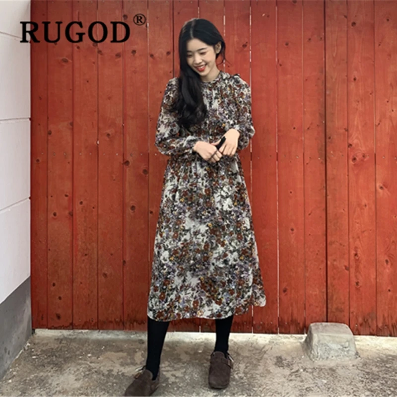 Женское винтажное платье RUGOD Длинное свободное с круглым вырезом и