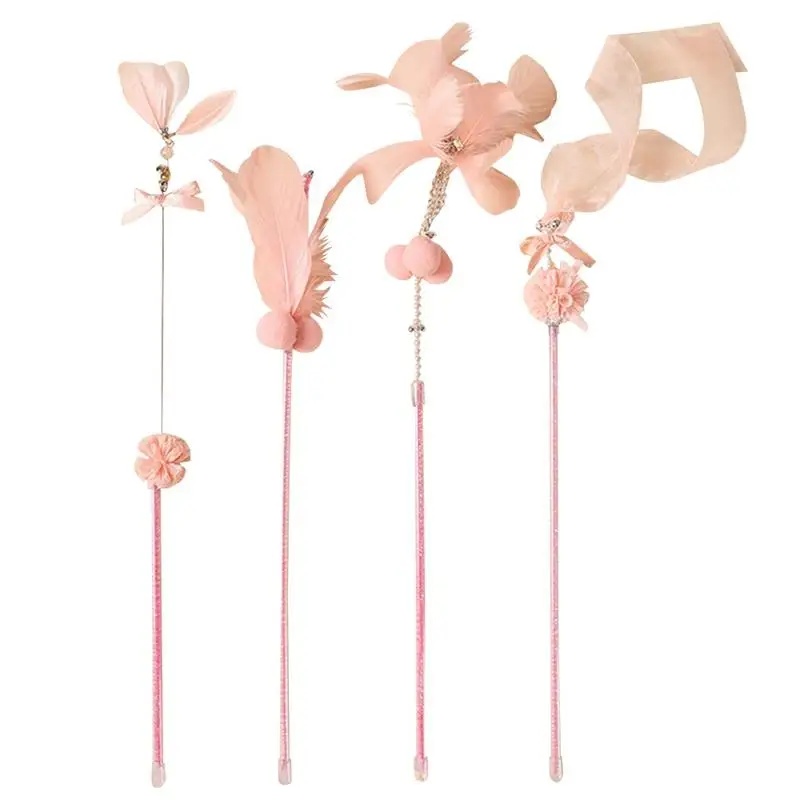 

4PCS Cat Teaser Wand Faux Feathers Kitten Sticks Toy Cat Interactive Toy Pet Chasing Toy Cat Wands Pet Supplies Scratching Toy