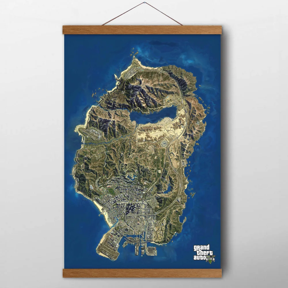 

Scroll Paintings Video Games the Map of GTA San Andreas : Los Santos Wall Art Posters Canvas Printed Decoration For Living Room