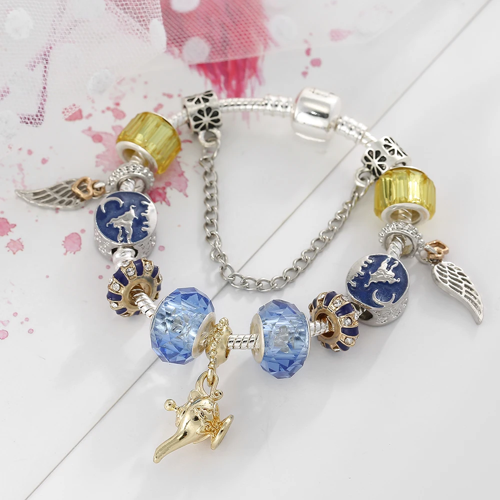 Buipoey 2019 Feather Wings Wish God Lamp Pendant Retro Jug Princess Magic Fly Carpet DIY Handmade Bangle Bracelet | Украшения и