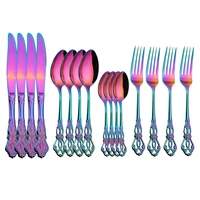 1632 pcs rainbow cutlery set stainless steel gold flatware set luxurydinnerware set silverware set knives forks coffee spoons
