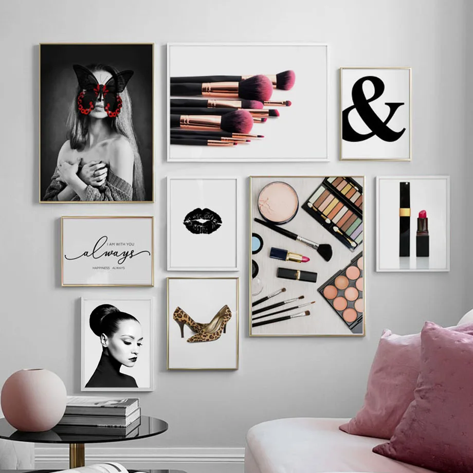 

Ampersand Модная девушка бабочка макияж стены Искусство Холст Живопись скандинавские плакаты и принты стены картины для гостиной Декор