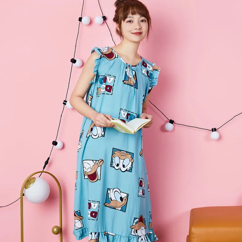 

2021 Spring Summer Extended Artificial Cotton Nightdress Plus Size Pajamas Loose Pajamas Pajamas Women's Artificial Nightdress