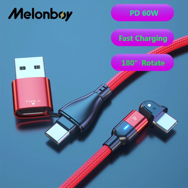

Melonboy 60W Fast Charging 180 Degree Rotate Cable Data Transmission Cable 5pin Type C Plug Charger Mobile Phone Accessories
