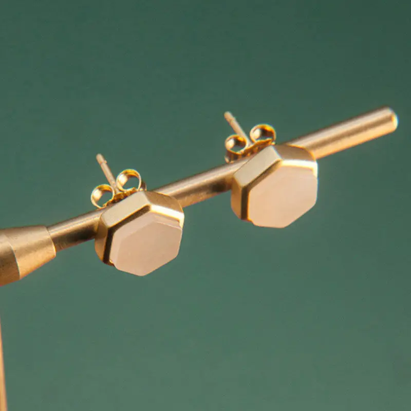 

Natural Hetian Jade Ear Stud Earrings Women's White Jade Natural S925 Sterling Silver Geometric Chinese Retro National Style