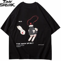 2021 men streetwear tshirt harajuku hurt rabbit letter printed t shirt hip hop short sleeve tops tees casual cotton shirt black