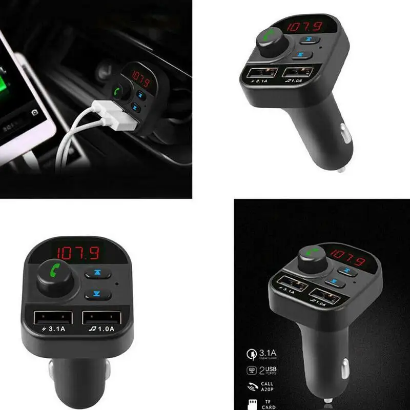 

Bluetooth 5.0 Handsfree Car Kit FM Transmitter Wireless Audio Charge Bluetooth MP3 Player Receiver Aux Car Adapter USB Dual X0K4