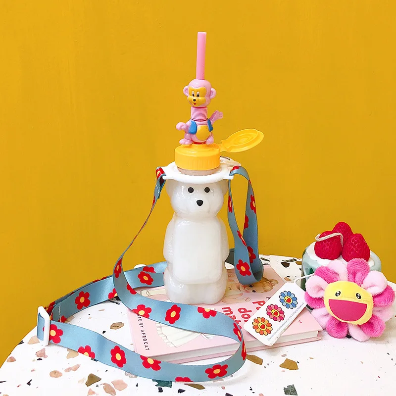

Cute Sippy Cup Kindergarten Children Plastic Cup Portable Bear Milk Bottle Portable Water Cup