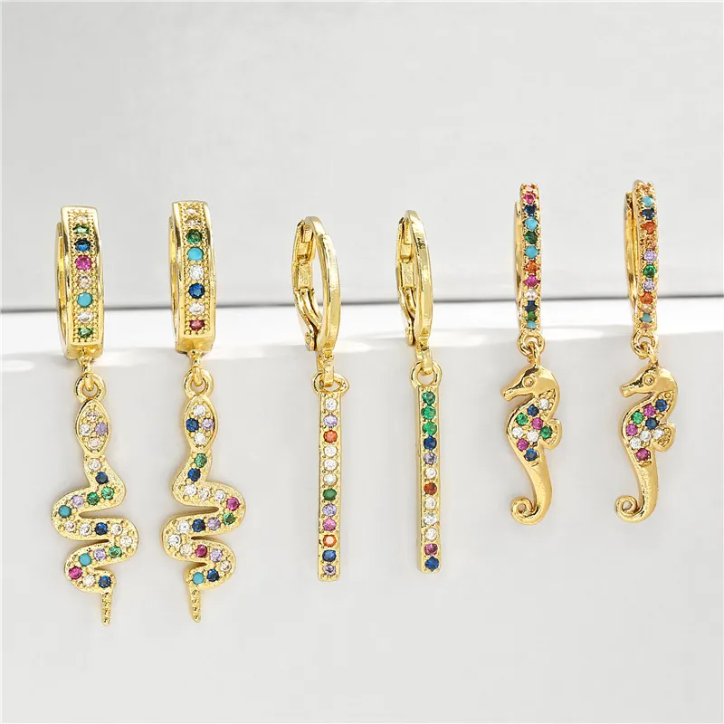 Серьги змеи женские радужные с фианитами 16 видов|Серьги-гвоздики| |