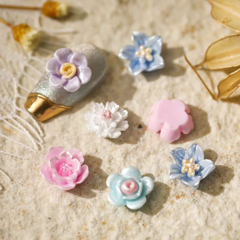 

50Pcs Luxury Chinese Style Flower Resin Gems For Acrylic Nail Art Floral Charms 3D Artifical Flower Rhinestones For