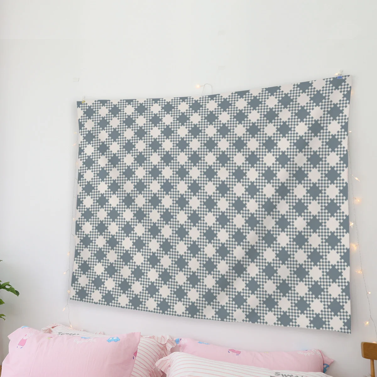 Grid Gray-Blue Khaki Tapestry Wall Decor Art Home for Living Room Decoration Print | Дом и сад