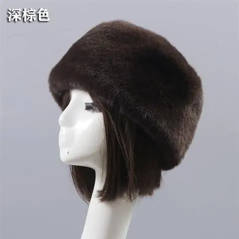 

Brown Blue Flat Roof Fluffy Snow New Year Winter Plush Thick Fur Hat Faux Fox Furry Cap Head Warmer Outdoor Hats Women Girl Men