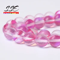 a austria crystal synthesis glitter pink moon stone beads 15 strand for jewelry making diy bracelet accessories 6 8 10 12 mm