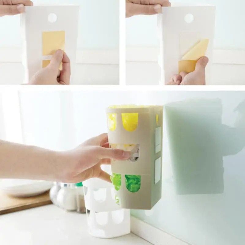 Многофункциональные настенные мешки для мусора, лоток, коробка для хранения, пластиковые пакеты, держатель для кухонной посуды, органайзер для мелочей