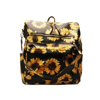 monogram high quality sunflower pu leather women convertible backpack shoulder strap school backpack with guitar strap 1111404