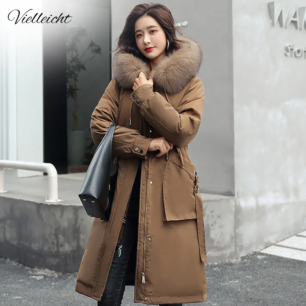 Vielleicht -30 Degrees Snow Wear Long Parkas Winter Jacket Women Fur Hooded Clothing Female Fur Lining Thick Winter Coat Women