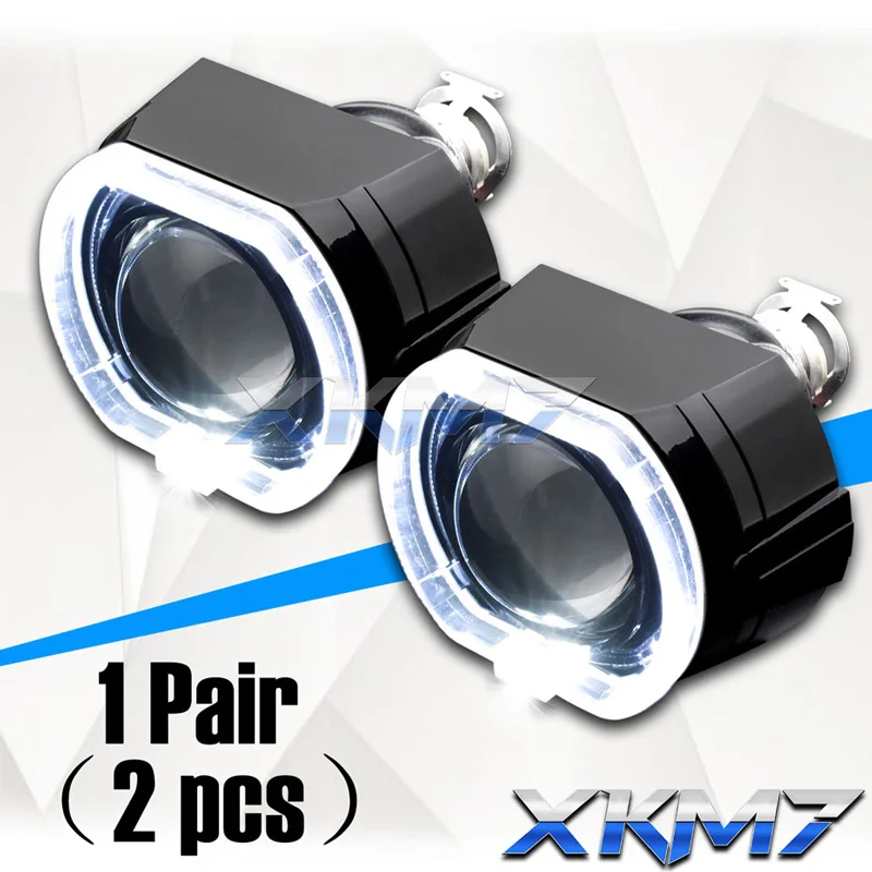 1 Pair ( 2pcs) 2,5 фары, линзы, светодиодный фонарь для бега, квадратные спортивные ангельские глазки, Halo, биксеноновые линзы, HID проекторы, черные кожухи для автомобиля, мотоцикла - Цвет: 1 Pair ( 2pcs)