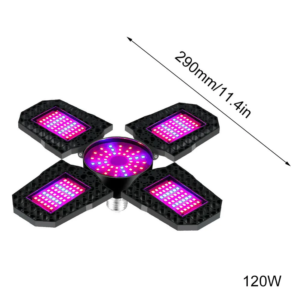 

LED Phyto Lamp E27 100W 120W 150W Full Spectrum LED Grow Light Plant Bulb Growing Lamp With Adjustable 4 Leaves Indoor Seedling