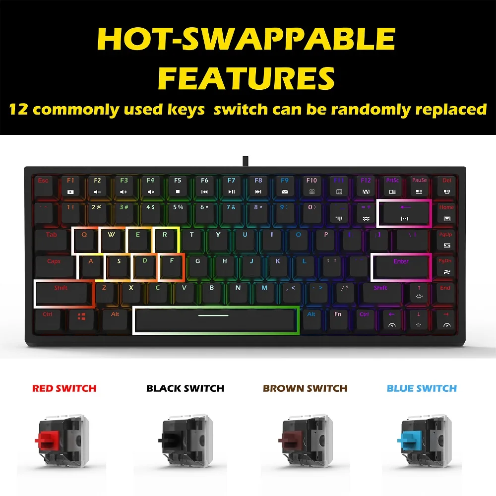 Клавиатура Механическая Smart Duck xs84 84 клавиши 75% RGB переключатель с эффектом