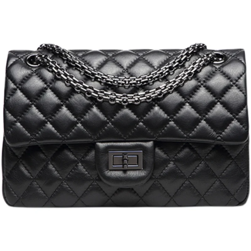 

Luxury leather handbags classic fashion small fragrance soft natural leather one-shoulder messenger bag rhombus chain bag new