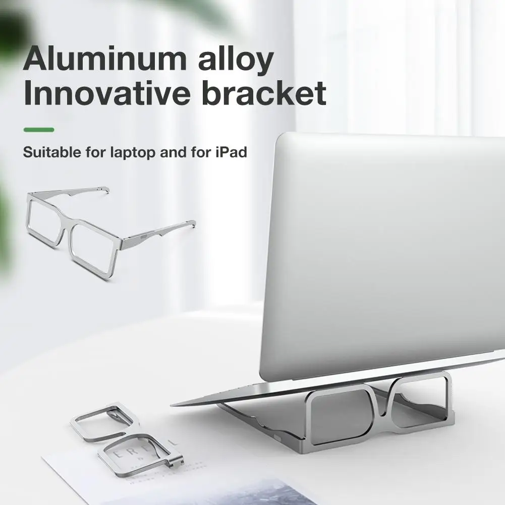 

2020 New Glasses Shape Laptop Stand Foldable Laptop Riser Aluminum Alloy Desktop Notebook Stand For Below 16Inch Laptops Tablets