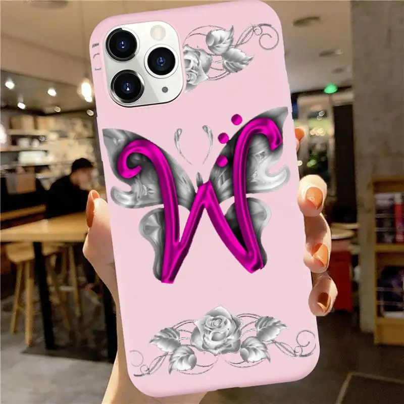 

Custom 26 letters Phone Case Pink Candy Color for iPhone 6 7 8 11 12 s mini pro X XS XR MAX Plus