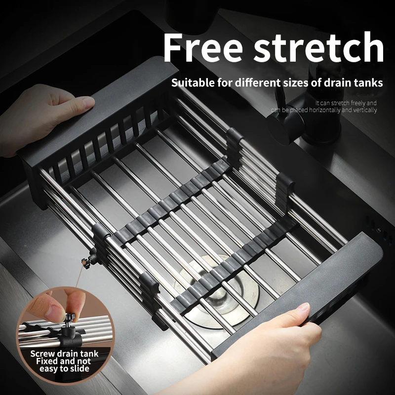 Pаспродажа Полка для слива из нержавеющей стали, телескопическая сливная корзина, сливная полка для раковины, кухонная многофункциональная складная к... Скидка Полка для слива из нержавеющей стали, телескопическая сливная корзина, сливная полка для раковины, кухонная многофункциональная складная к...