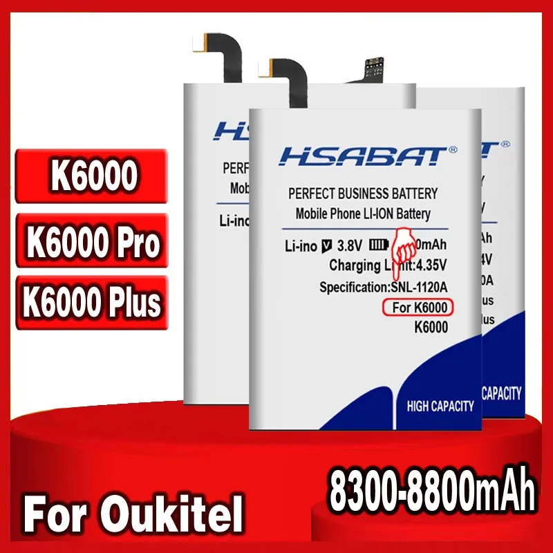 

Аккумулятор HSABAT 100% мА · ч, 8300 мА · ч, для Oukitel K6000 / K6000 Pro, 8800 дюйма, 4G LTE / K6000 plus