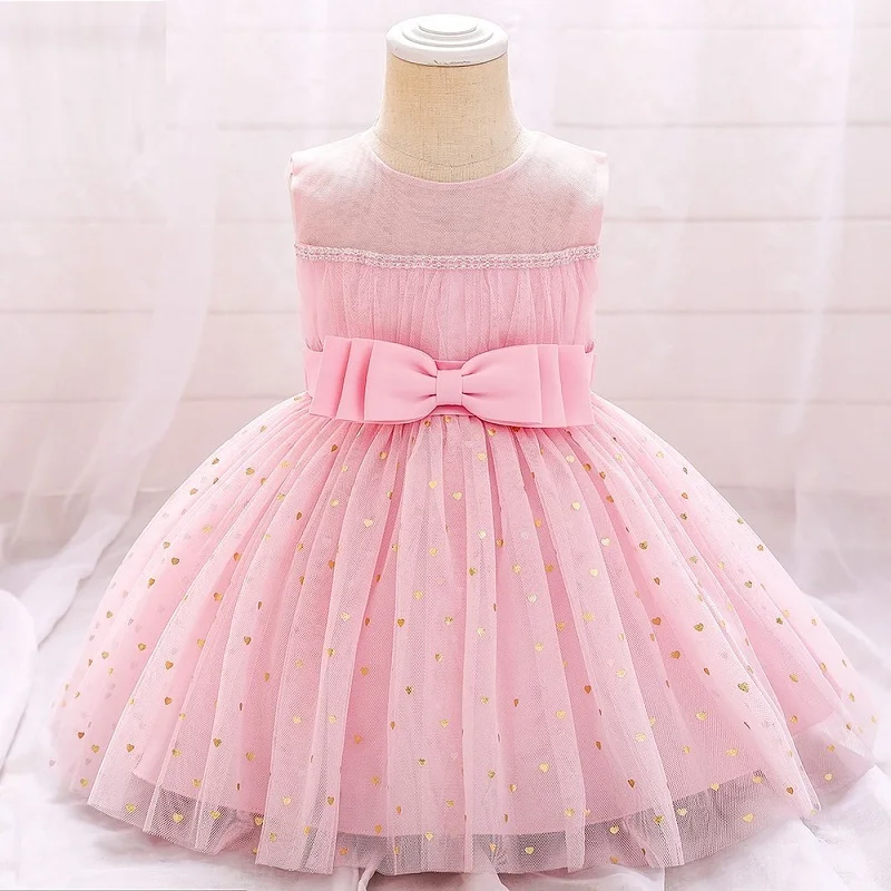 

Dresses For Girls Mesh Bow Elegant Party Dress Princess children's Clothes For Summer Baby baptism dress Baby girl dress