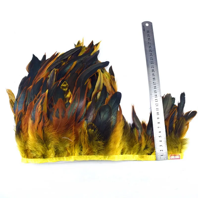 yellow Натуральные перья петуха, отделка, бахрома, рукоделие, швейная одежда, 13-18 см, вечерние перья для рукоделия, украшения для дома - Цвет: yellow