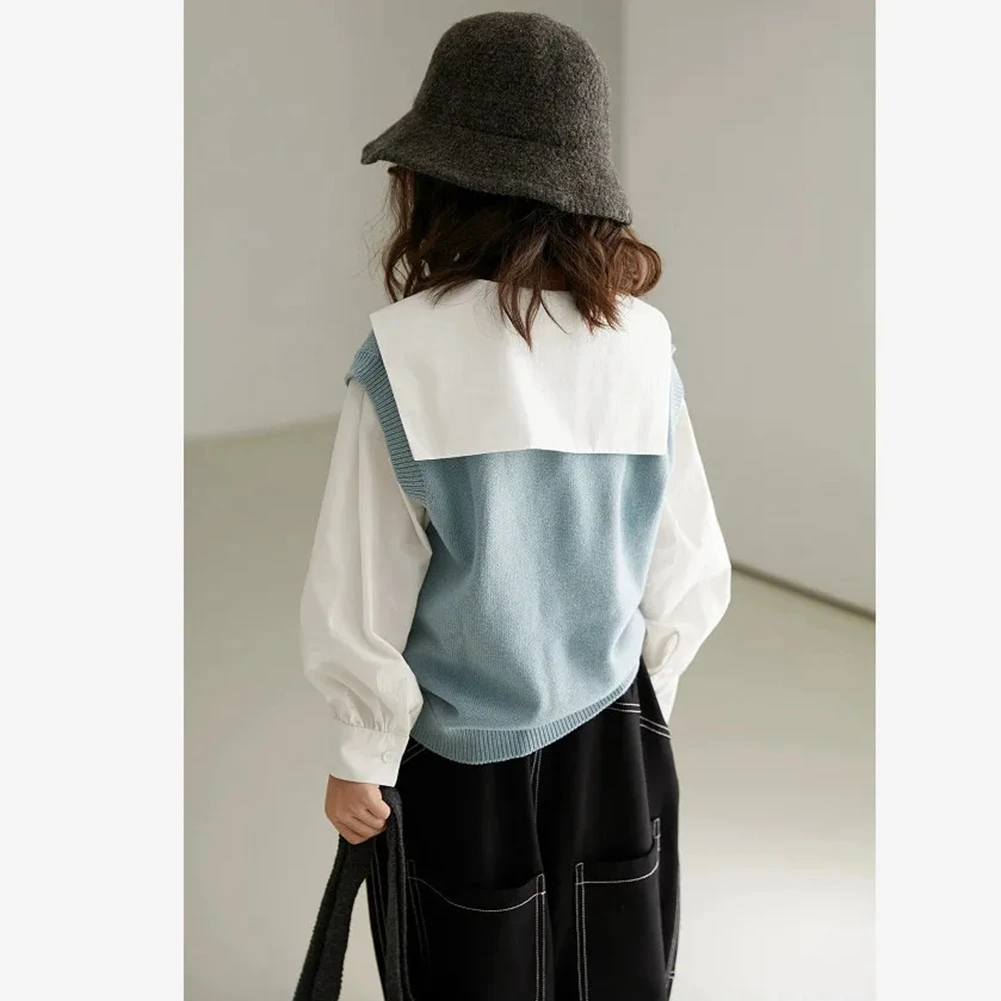 Белая рубашка с длинными рукавами для девочек 4-14 лет Детская свободная