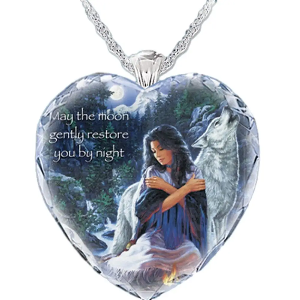 

Heart-shaped Crystal Necklace Cat Rose Flower Printed Girl Gift Woman Pendant Valentine's Day Jewelry Necklace Classic Fema W4Z9