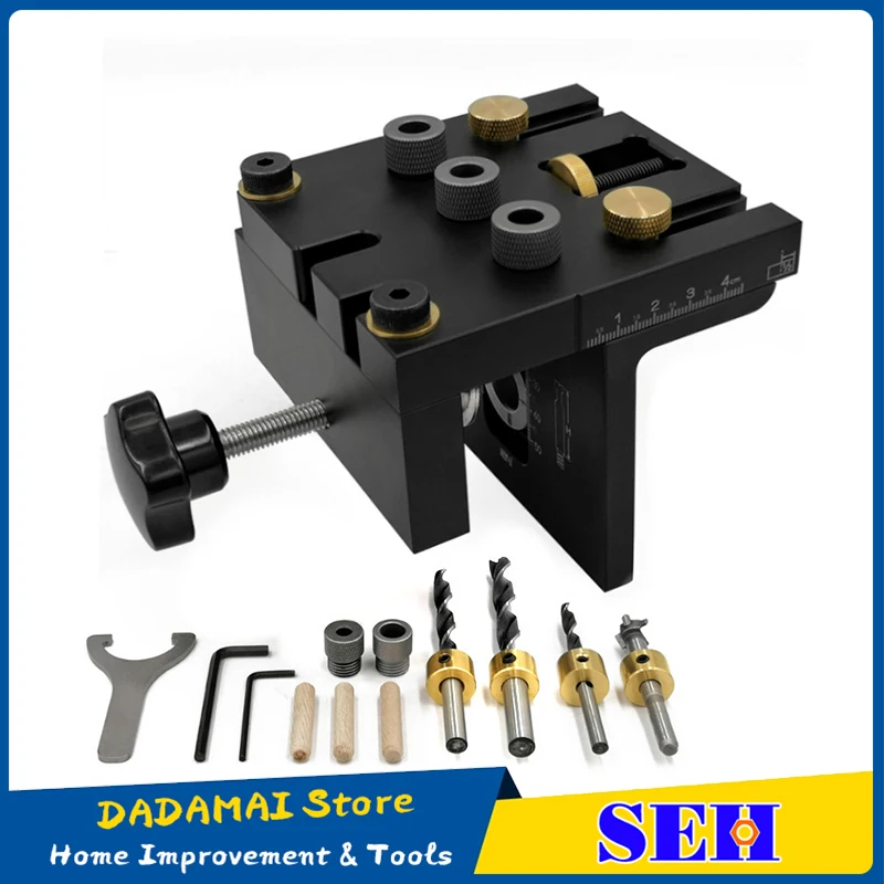 

Multifunction Woodworking Doweling Jig Kit Adjustable Drilling Guide Puncher Locator For Furniture Connecting Carpentry Tools