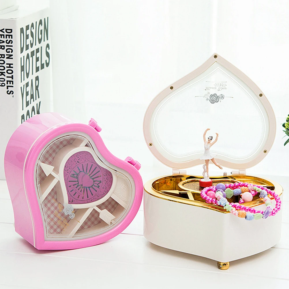 Музыкальная шкатулка в форме сердца Танцующая балерина пластиковая для